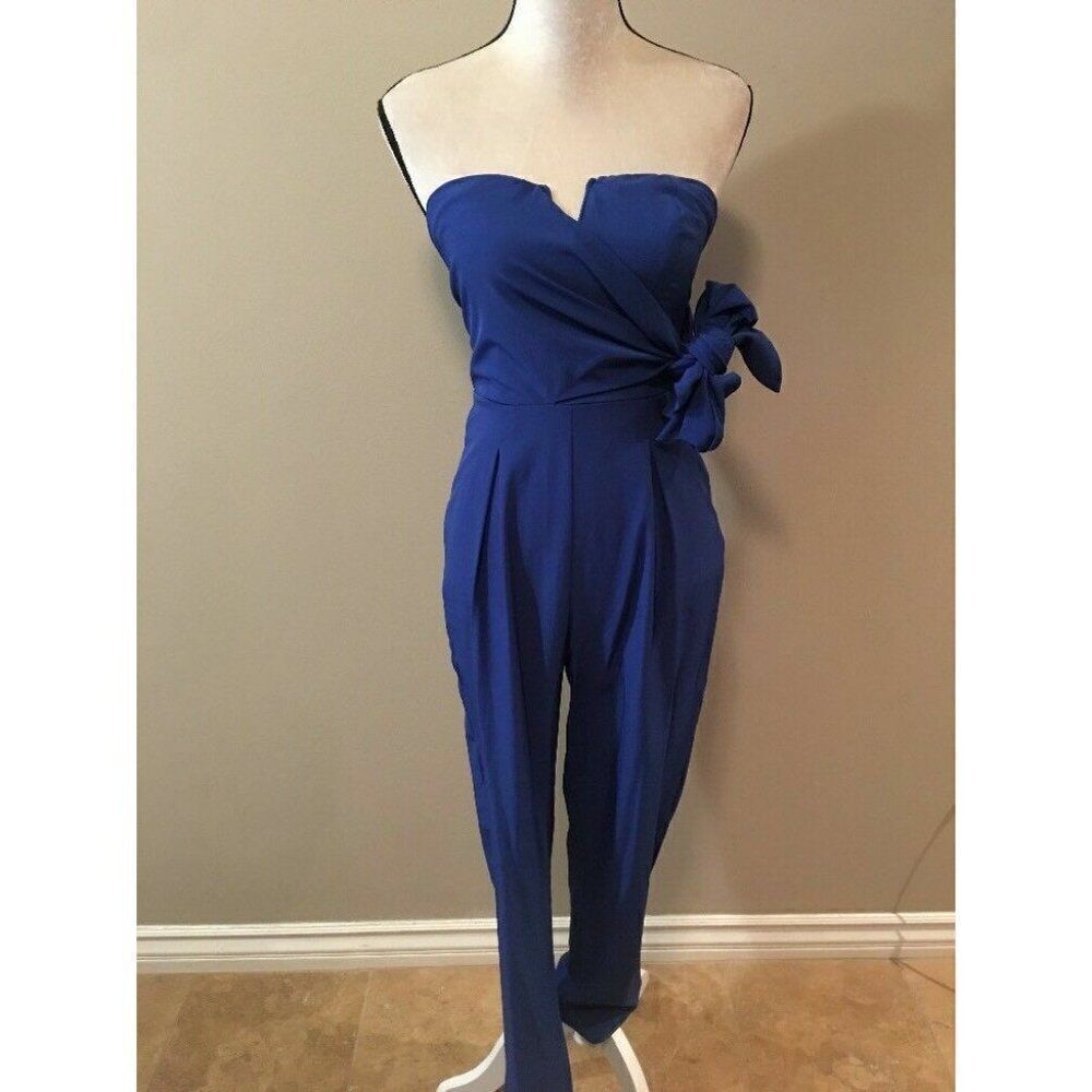 Dance & Marvel Full Length Solid Royal BluE Strapless Romper Jumpsuit Small